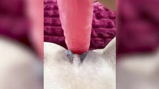 Close-up masturbation with big pink sex sex toy and powerful pink sex toy