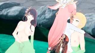 (HD60FPS)YAE MIKO AND RAIDEN SHOGUN HAVE A THREE-WAY WITH TRAVELER INSIDE PRIVATE ONSEN(Serenitea pot)