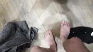 After fucking in the toilet he jizzes on her hooters